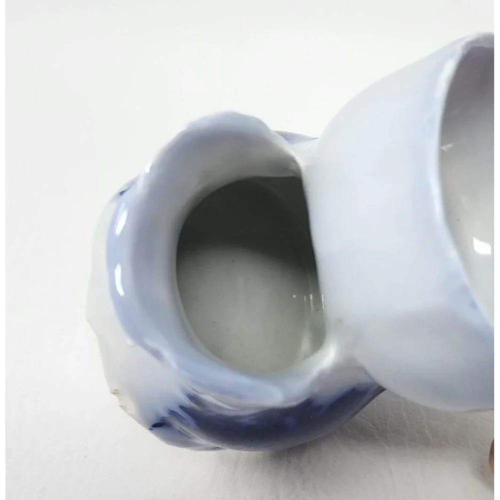 Antique Ceramic Scuttle Shaving Mug Blue Floral Victorian Male Vanity Decor 4